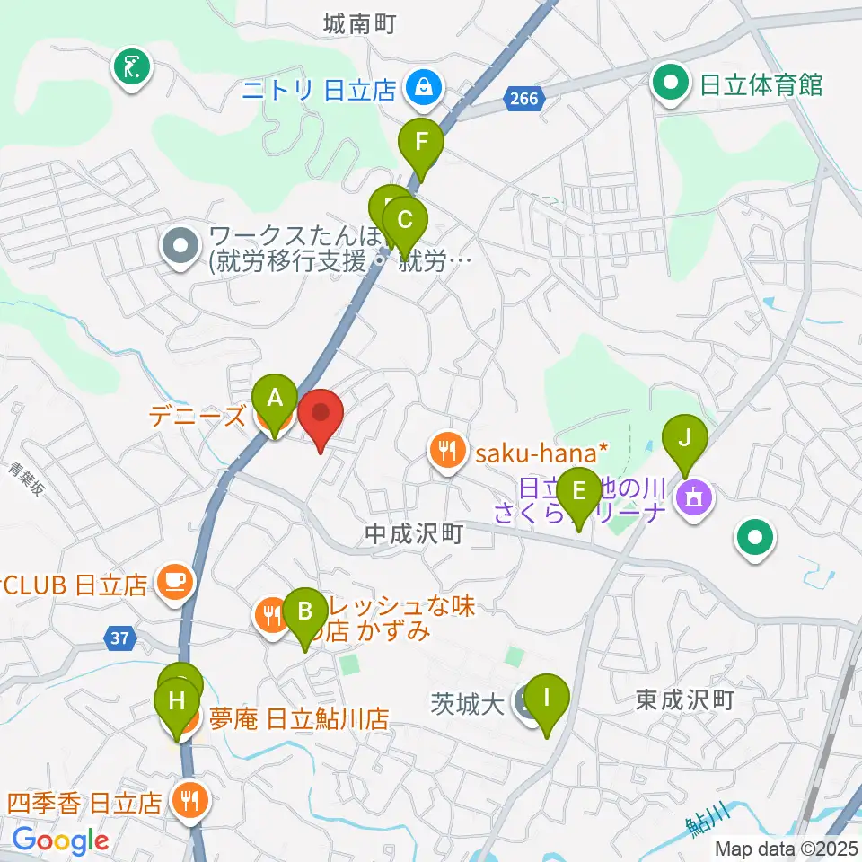 成沢プレーゴセンター ヤマハ音楽教室周辺のファミレス・ファーストフード一覧地図