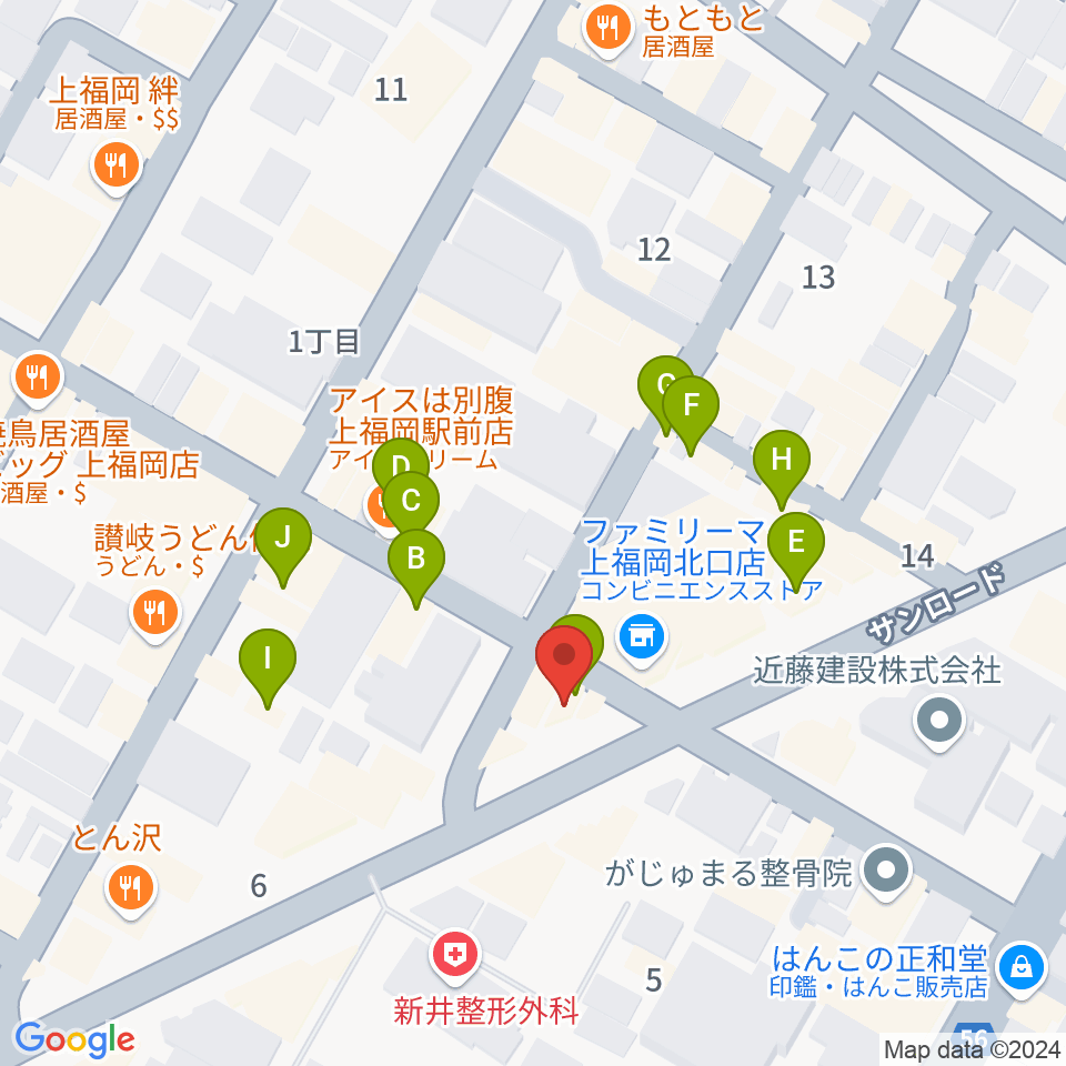 スカイワードミュージックスクール周辺のファミレス・ファーストフード一覧地図