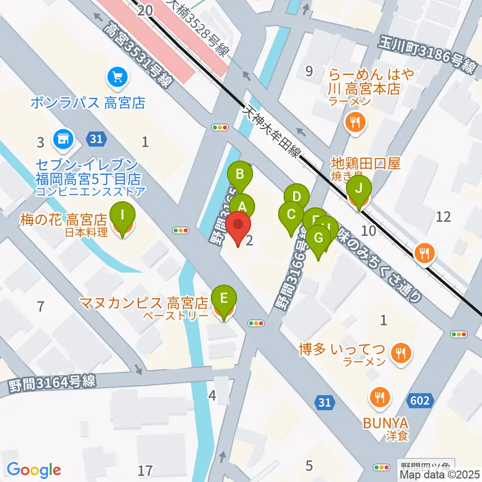 音楽教室lalamusica（ララムジカ）周辺のファミレス・ファーストフード一覧地図