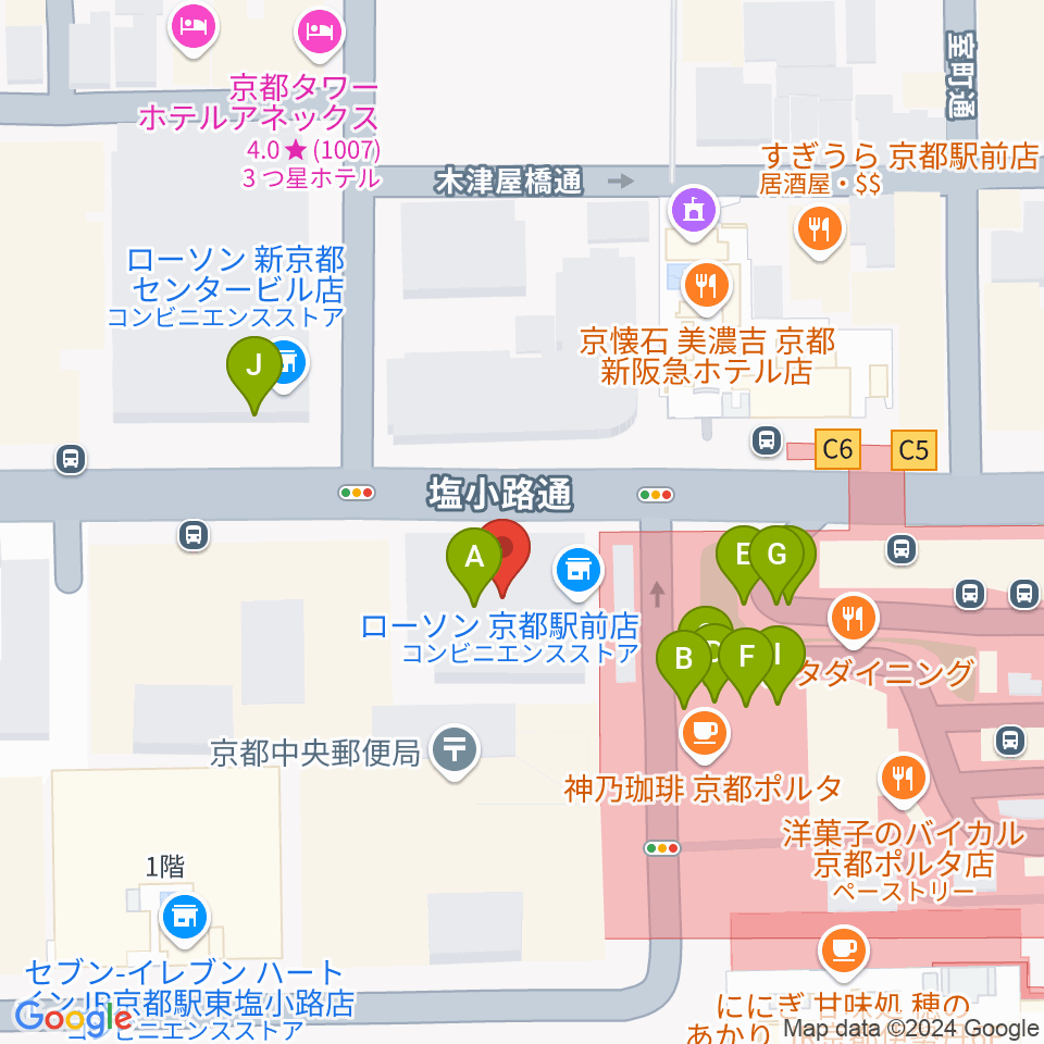 JEUGIAハーモニーステーション京都駅前周辺のファミレス・ファーストフード一覧地図