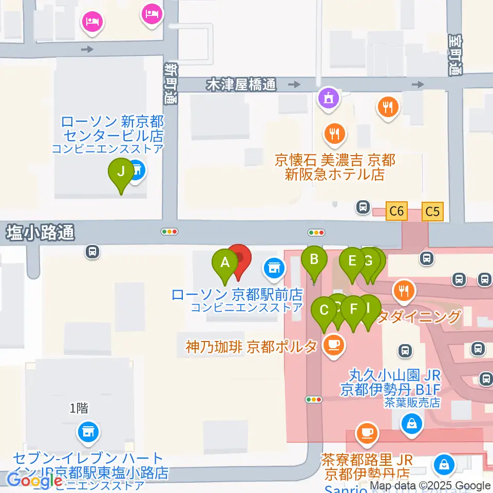 JEUGIAハーモニーステーション京都駅前周辺のファミレス・ファーストフード一覧地図