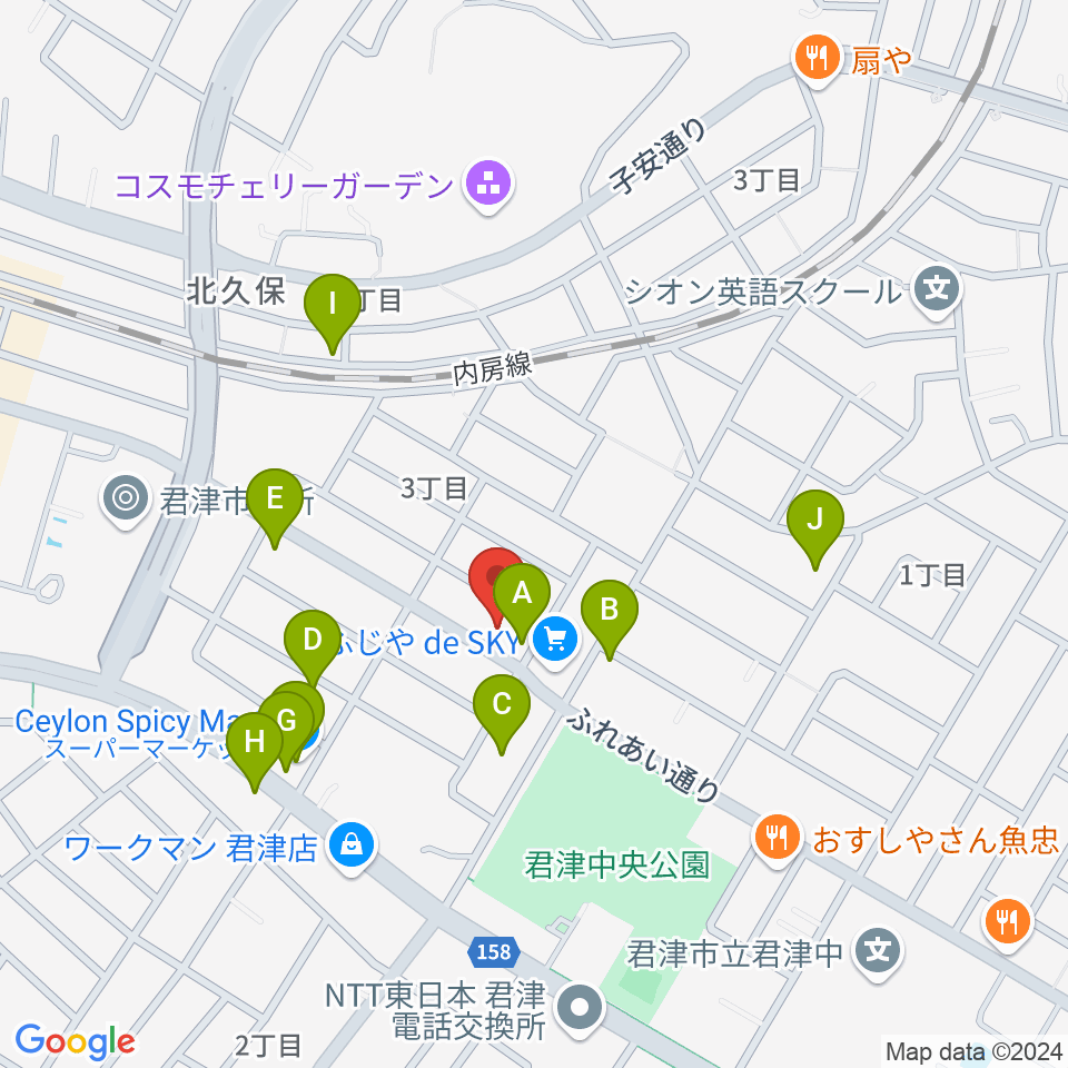 音楽教室ピアチェーレ周辺のファミレス・ファーストフード一覧地図