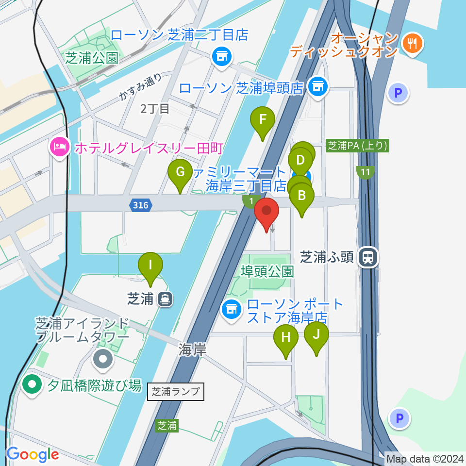 ピアノ運送株式会社周辺のファミレス・ファーストフード一覧地図