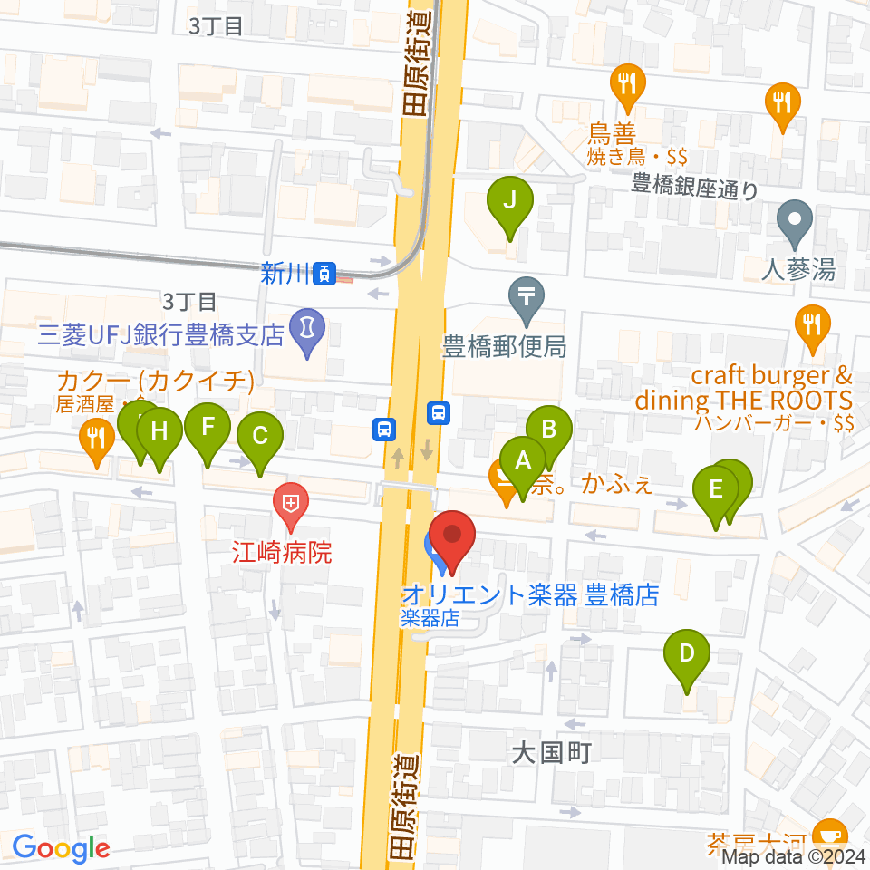 オリエント楽器 豊橋店周辺のファミレス・ファーストフード一覧地図