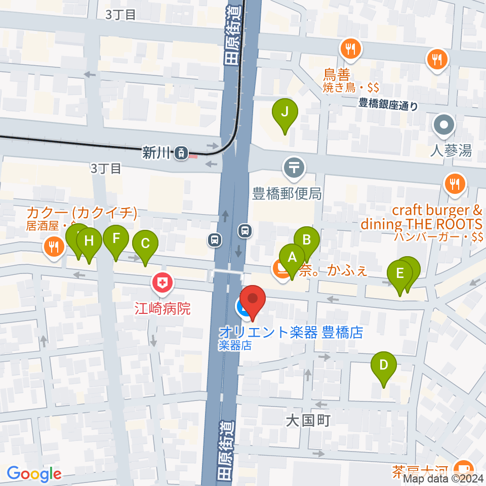 オリエント楽器 豊橋店周辺のファミレス・ファーストフード一覧地図