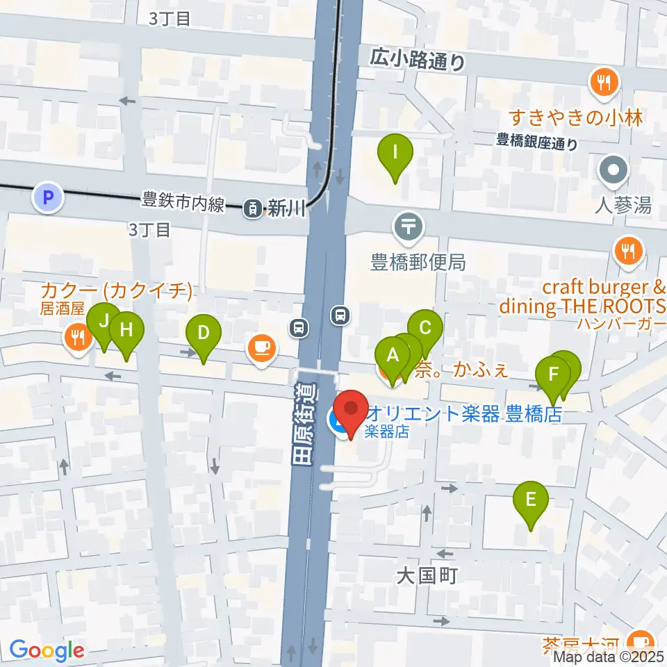 オリエント楽器 豊橋店周辺のファミレス・ファーストフード一覧地図