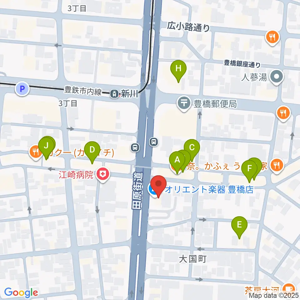 オリエント楽器 豊橋店周辺のファミレス・ファーストフード一覧地図