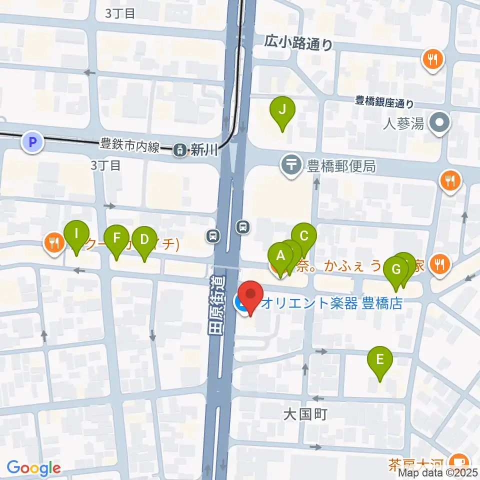 オリエント楽器 豊橋店周辺のファミレス・ファーストフード一覧地図