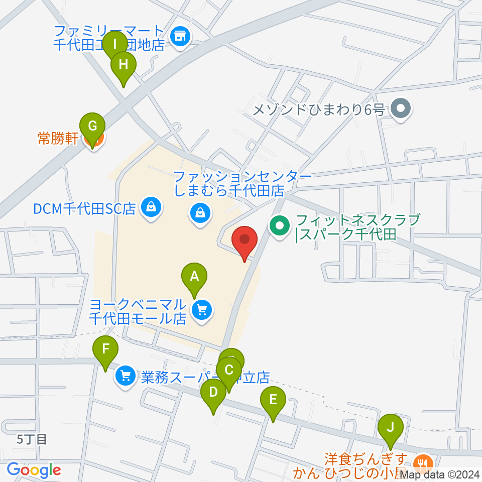 かすみがうらセンター ヤマハミュージック周辺のファミレス・ファーストフード一覧地図