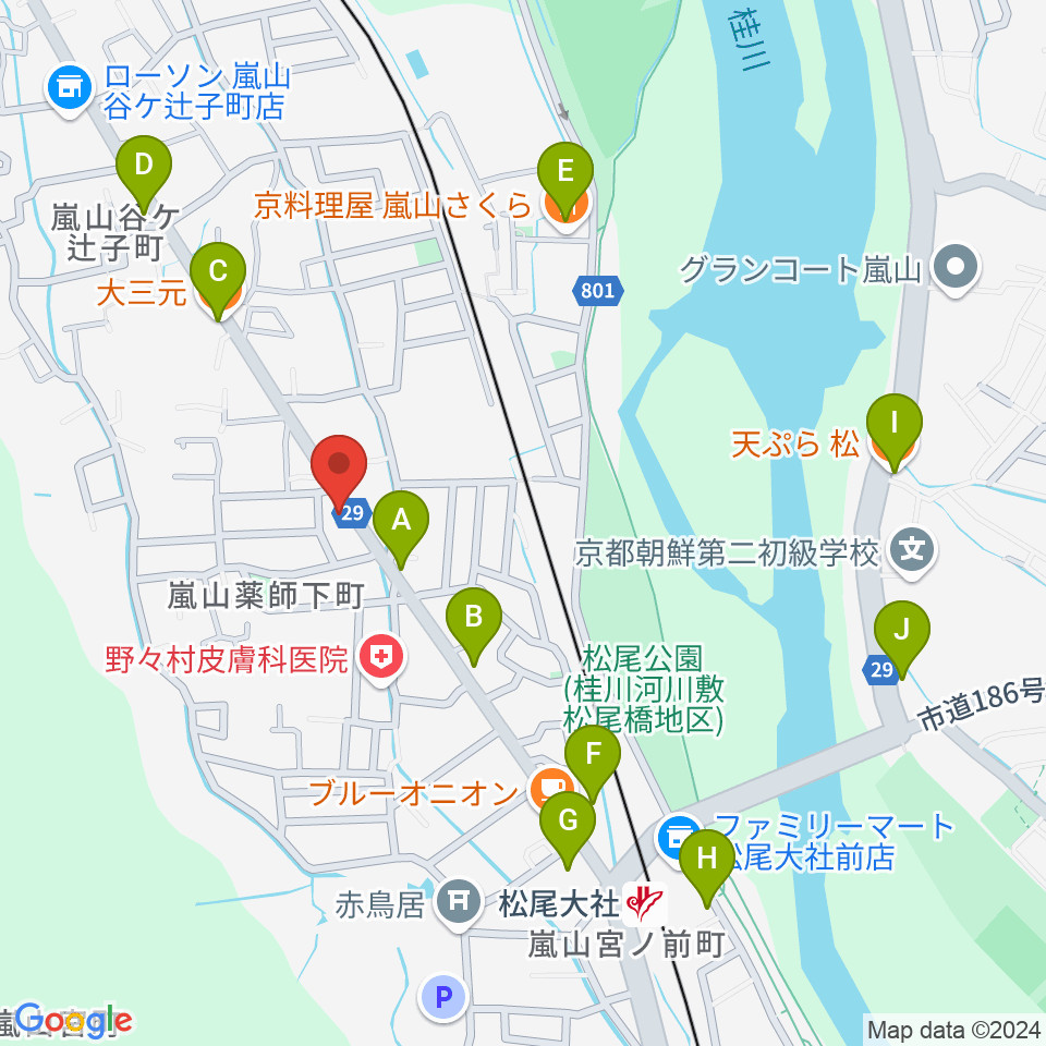 嵐山おんがく教室周辺のファミレス・ファーストフード一覧地図