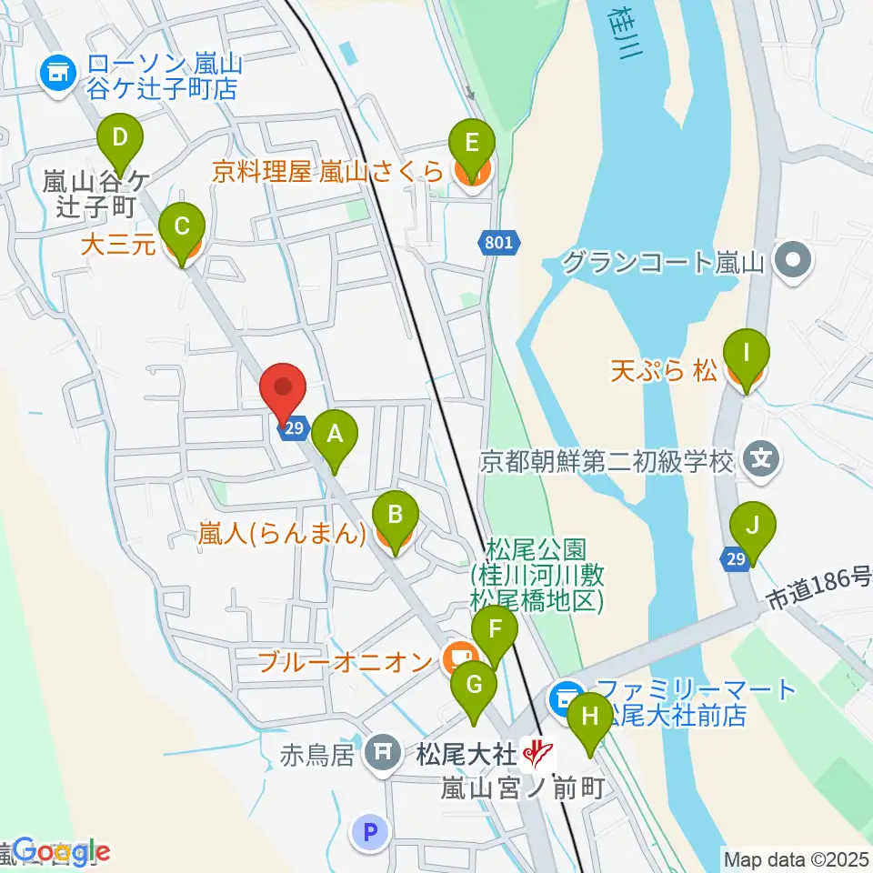 嵐山おんがく教室周辺のファミレス・ファーストフード一覧地図