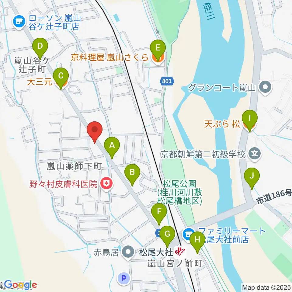嵐山おんがく教室周辺のファミレス・ファーストフード一覧地図