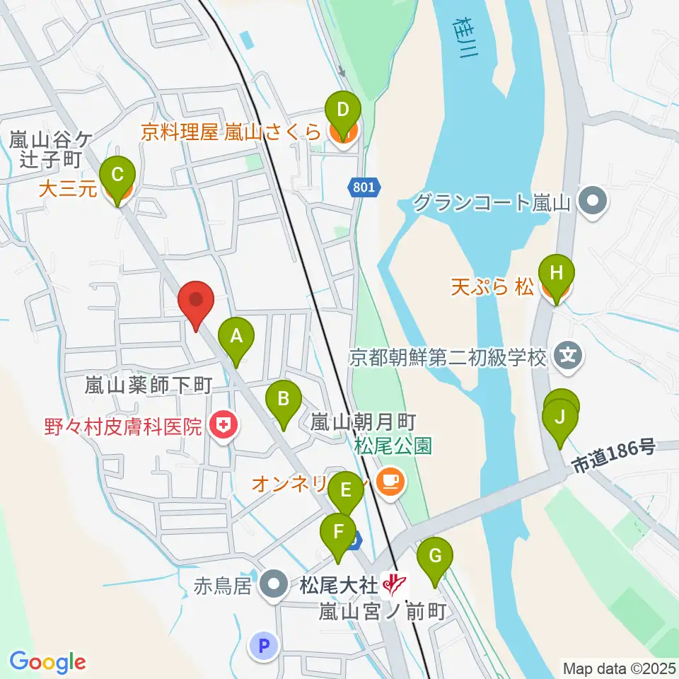 嵐山おんがく教室周辺のファミレス・ファーストフード一覧地図