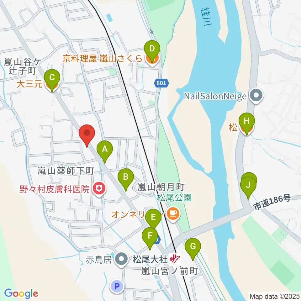 嵐山おんがく教室周辺のファミレス・ファーストフード一覧地図
