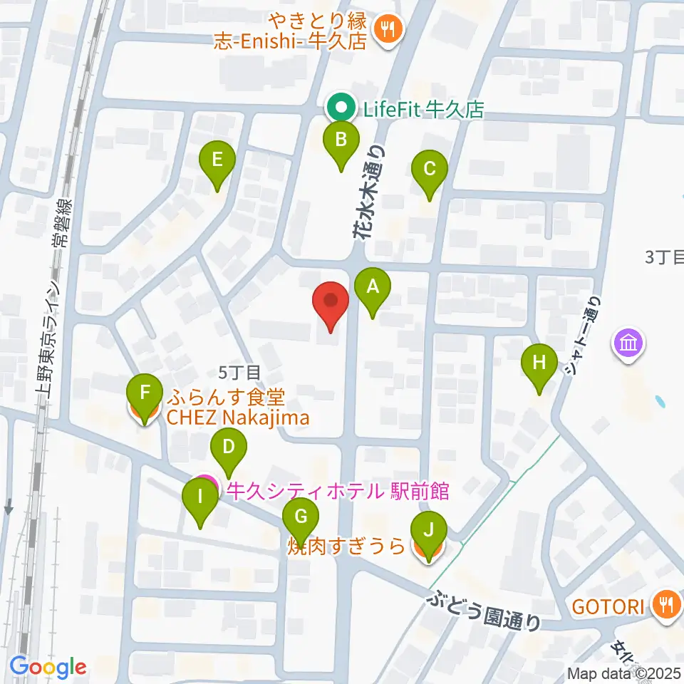 セイワ楽器 牛久センター周辺のファミレス・ファーストフード一覧地図