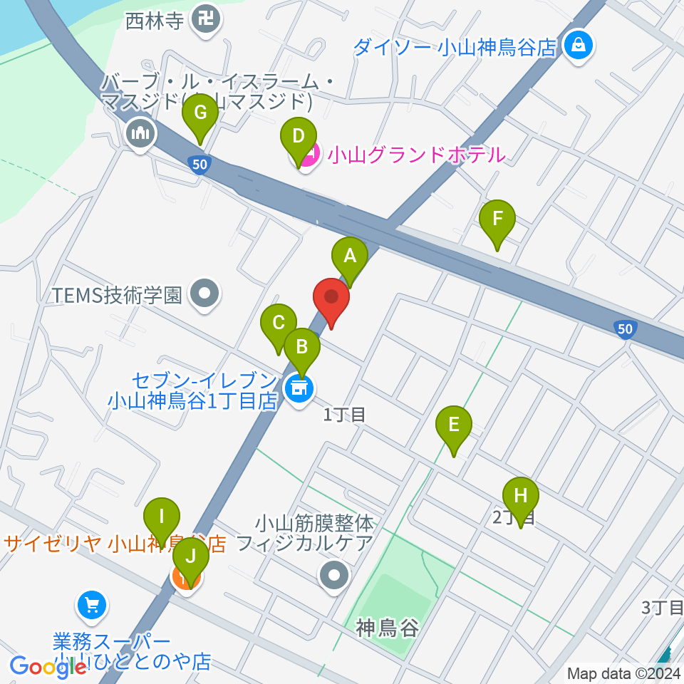 小山センター ヤマハミュージック周辺のファミレス・ファーストフード一覧地図