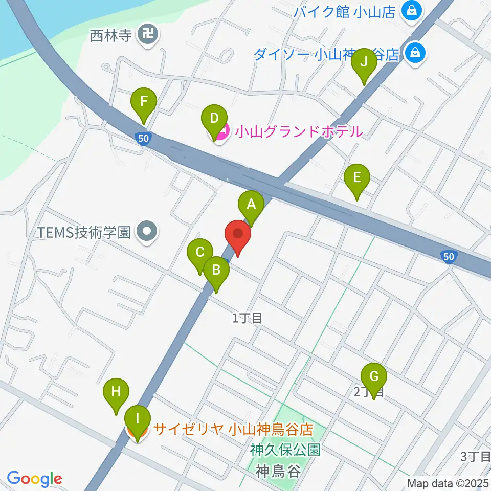 小山センター ヤマハミュージック周辺のファミレス・ファーストフード一覧地図