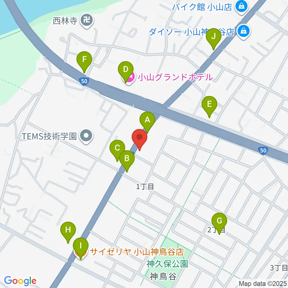 小山センター ヤマハミュージック周辺のファミレス・ファーストフード一覧地図