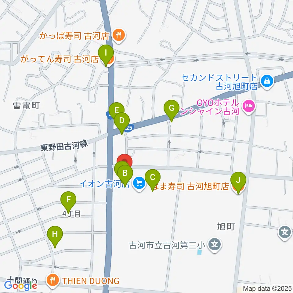 イオン古河センター ヤマハミュージック周辺のファミレス・ファーストフード一覧地図