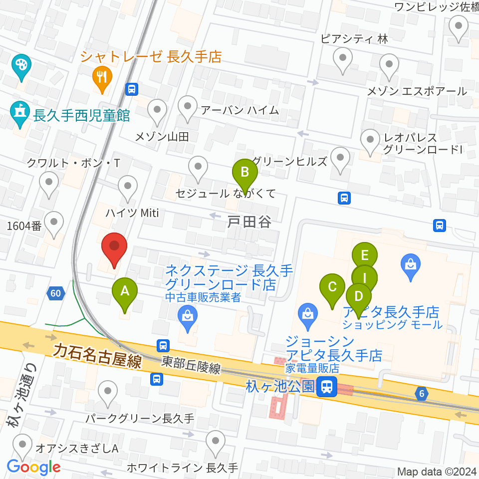 安立ピアノ＆ハープ研究所周辺のファミレス・ファーストフード一覧地図