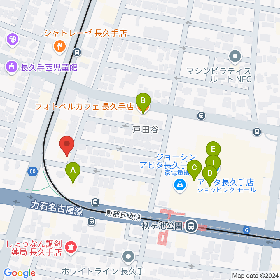 安立ピアノ＆ハープ研究所周辺のファミレス・ファーストフード一覧地図