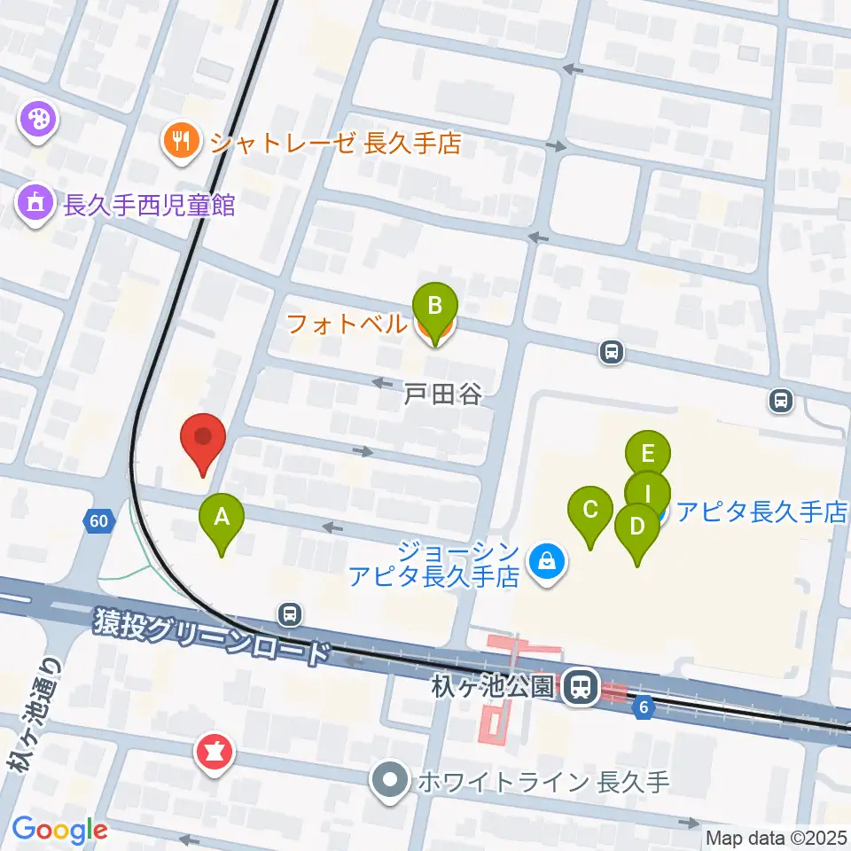 安立ピアノ＆ハープ研究所周辺のファミレス・ファーストフード一覧地図
