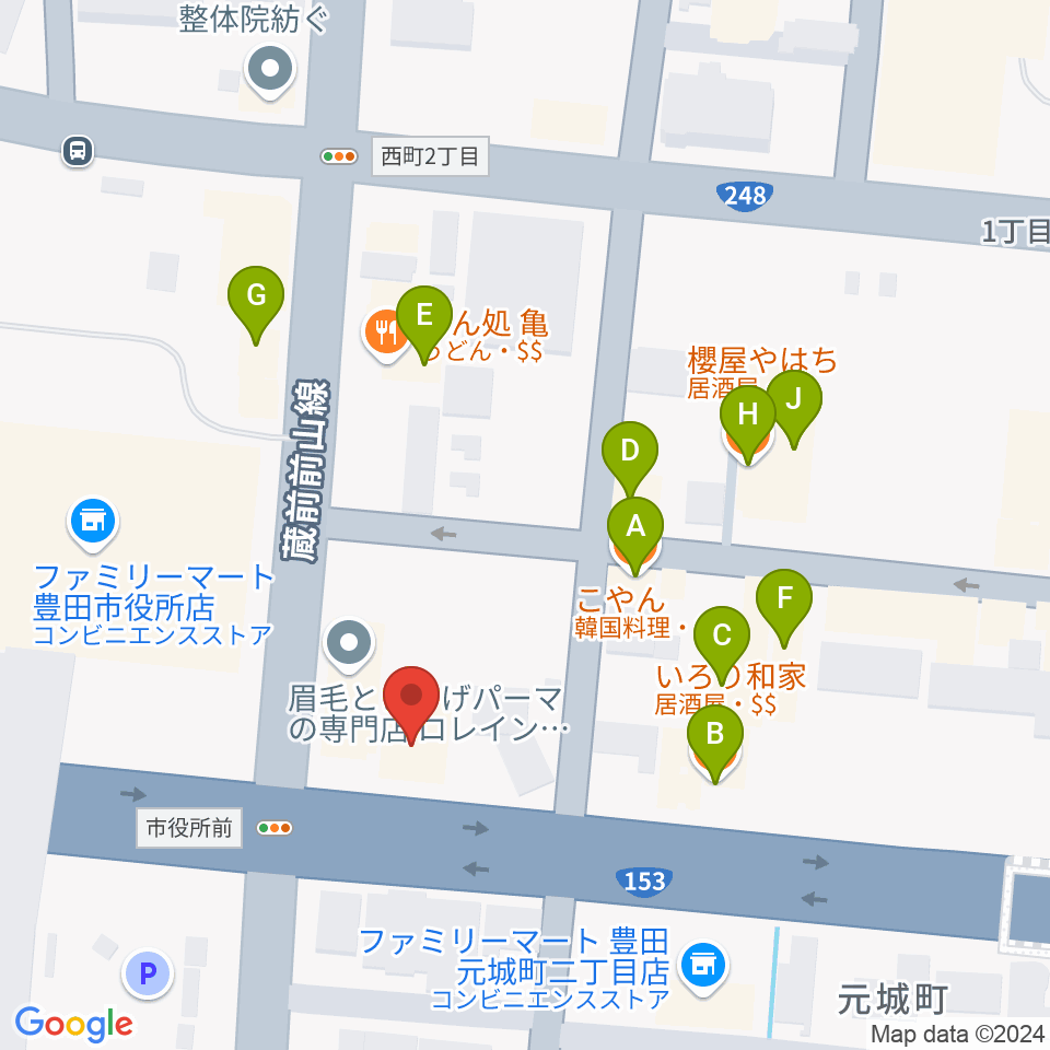 第一楽器 豊田元城店周辺のファミレス・ファーストフード一覧地図