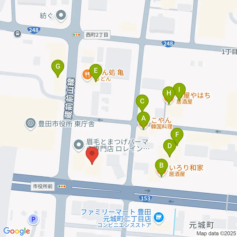第一楽器 豊田元城店周辺のファミレス・ファーストフード一覧地図