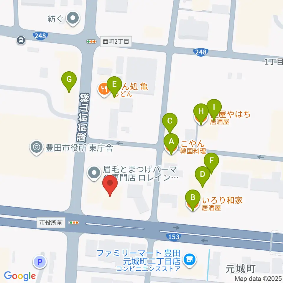 第一楽器 豊田元城店周辺のファミレス・ファーストフード一覧地図