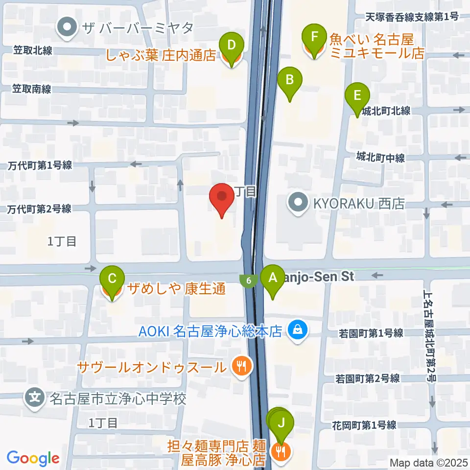 ヤマハミュージック リニューアルピアノショップ周辺のファミレス・ファーストフード一覧地図