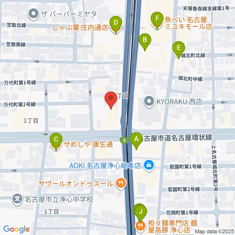 ヤマハミュージック リニューアルピアノショップ周辺のファミレス・ファーストフード一覧地図