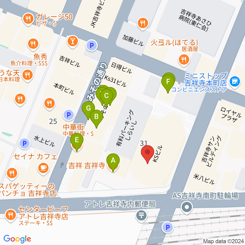 シャコンヌ東京吉祥寺店周辺のファミレス・ファーストフード一覧地図