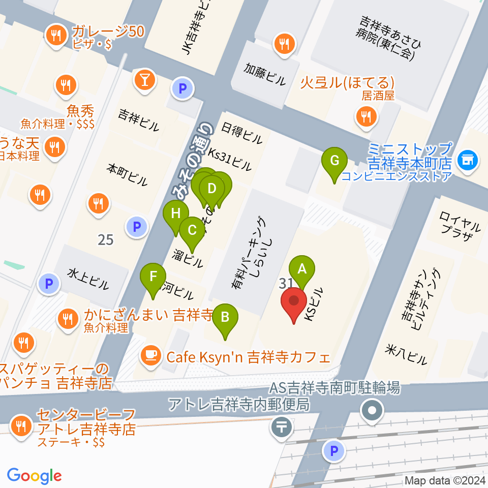 シャコンヌ東京吉祥寺店周辺のファミレス・ファーストフード一覧地図