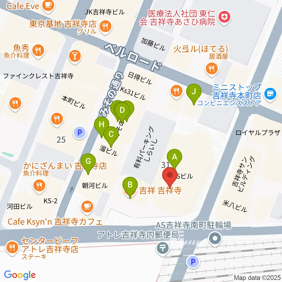 シャコンヌ東京吉祥寺店周辺のファミレス・ファーストフード一覧地図