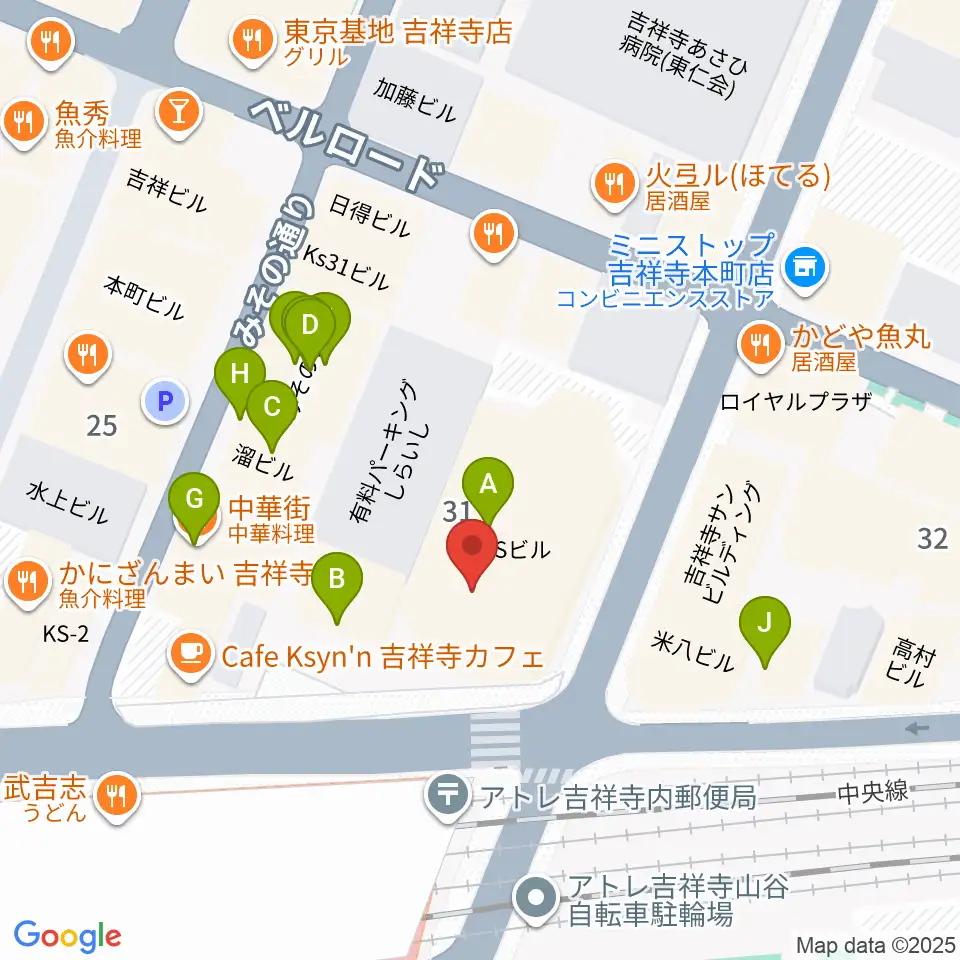 シャコンヌ東京吉祥寺店周辺のファミレス・ファーストフード一覧地図