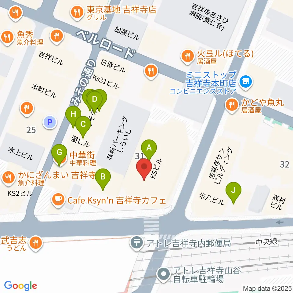 シャコンヌ東京吉祥寺店周辺のファミレス・ファーストフード一覧地図