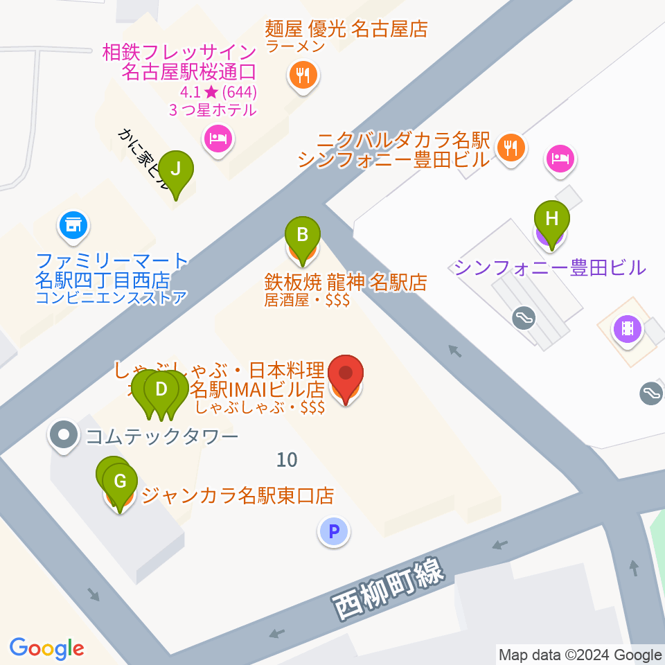 ミュージックアベニュー名駅周辺のファミレス・ファーストフード一覧地図