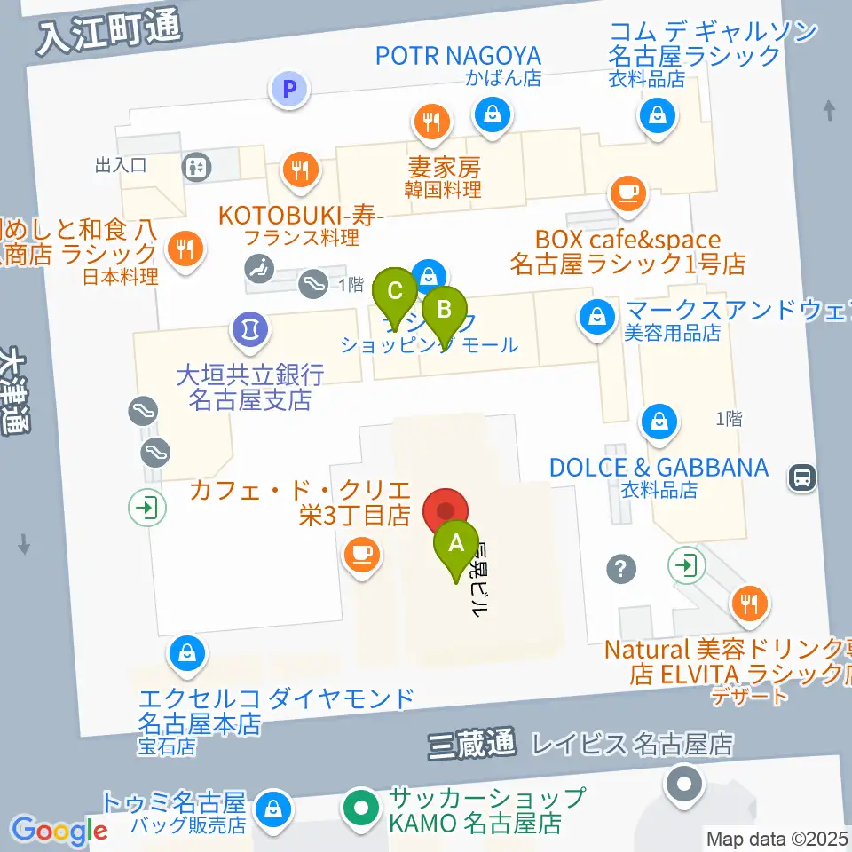 ミュージックアベニュー栄 ヤマハミュージック周辺のファミレス・ファーストフード一覧地図