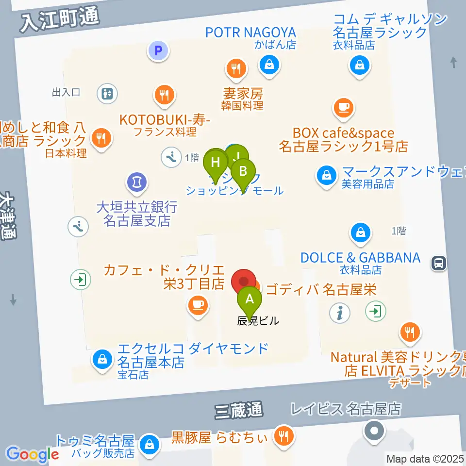 ミュージックアベニュー栄 ヤマハミュージック周辺のファミレス・ファーストフード一覧地図