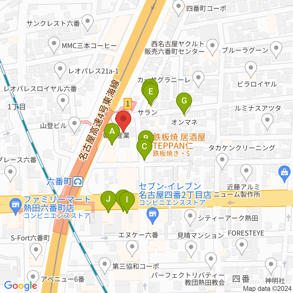 熱田センター ヤマハミュージック周辺のファミレス・ファーストフード一覧地図