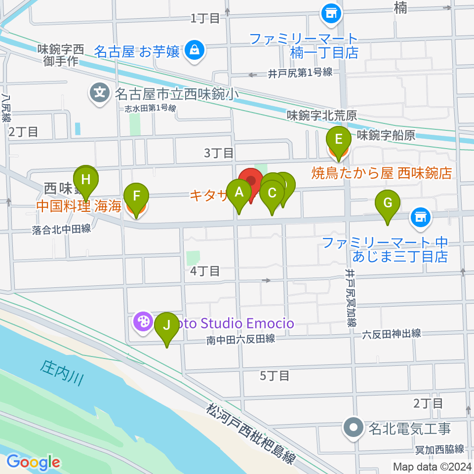 味鋺音楽センター ヤマハミュージック周辺のファミレス・ファーストフード一覧地図