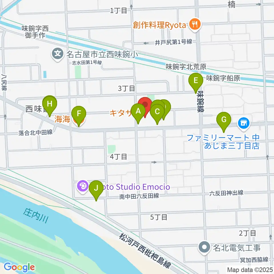 味鋺音楽センター ヤマハミュージック周辺のファミレス・ファーストフード一覧地図