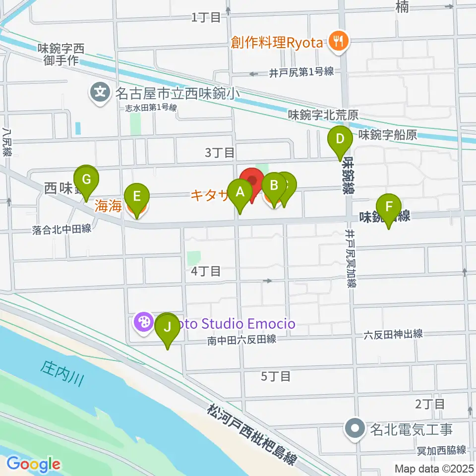 味鋺音楽センター ヤマハミュージック周辺のファミレス・ファーストフード一覧地図