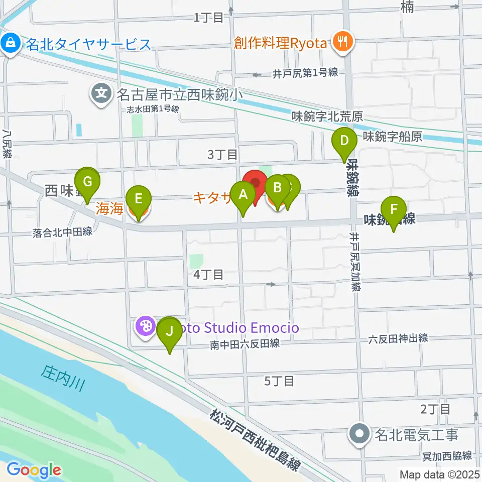 味鋺音楽センター ヤマハミュージック周辺のファミレス・ファーストフード一覧地図