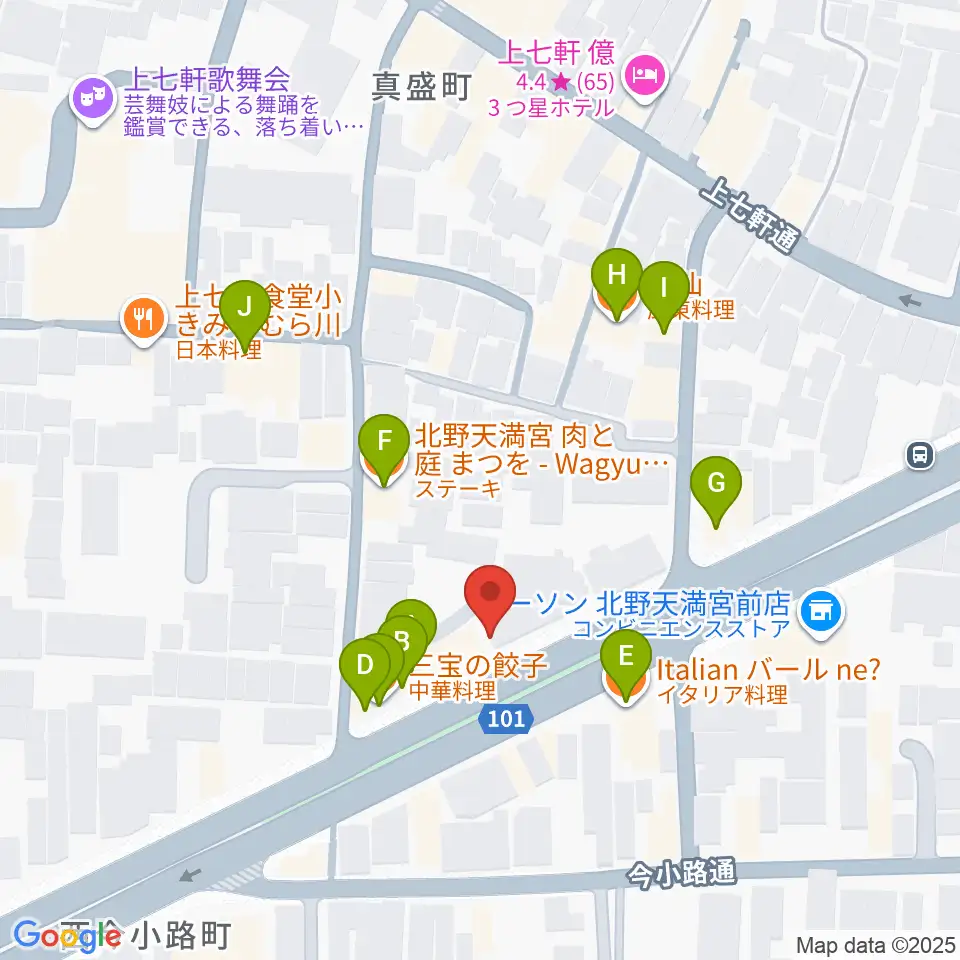 上手楽器周辺のファミレス・ファーストフード一覧地図