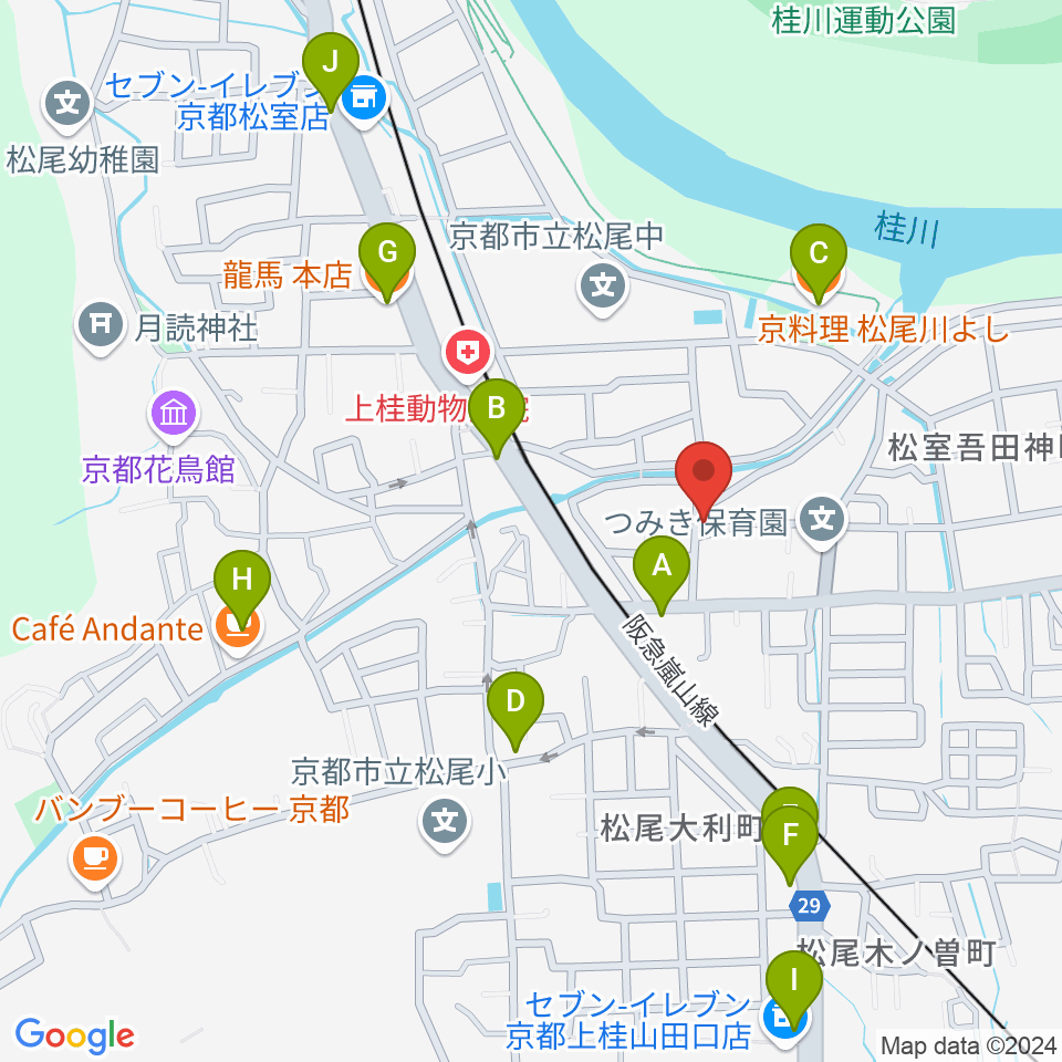 有限会社 永野ピアノ周辺のファミレス・ファーストフード一覧地図