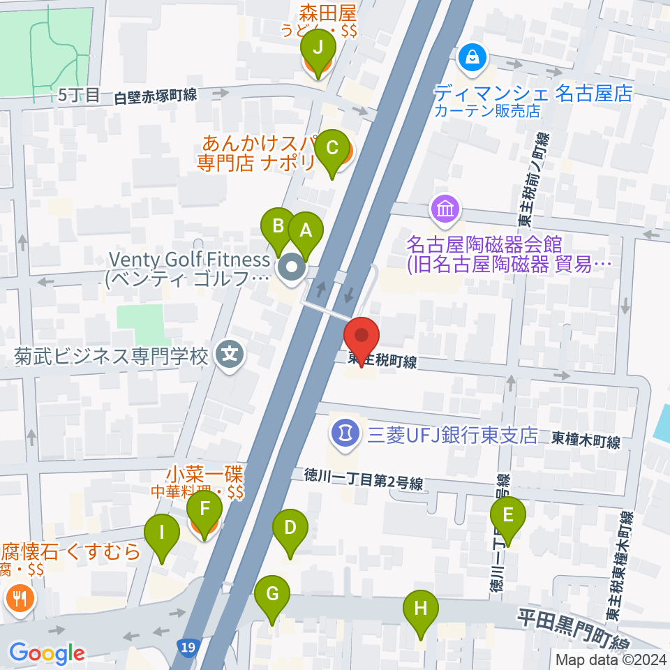 徳川センター ヤマハミュージック周辺のファミレス・ファーストフード一覧地図