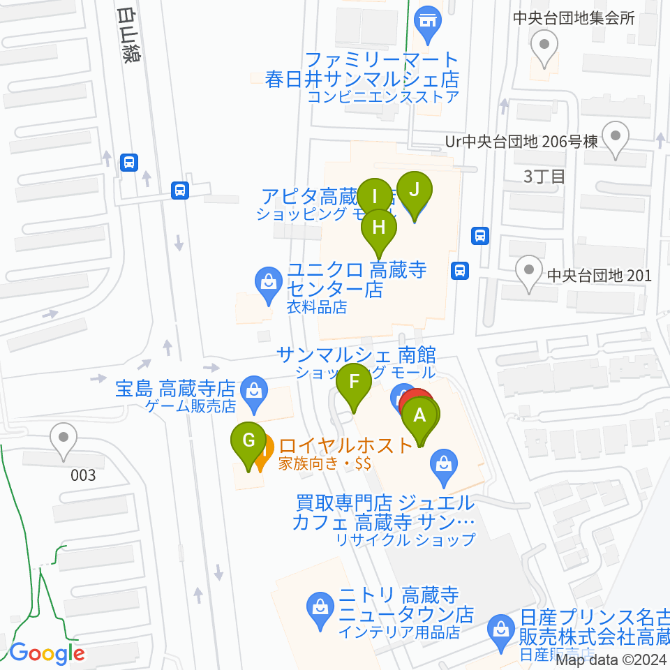 サンマルシェセンター ヤマハミュージック周辺のファミレス・ファーストフード一覧地図