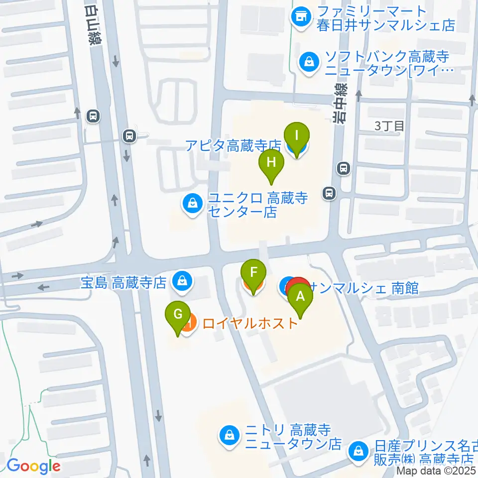 サンマルシェセンター ヤマハミュージック周辺のファミレス・ファーストフード一覧地図