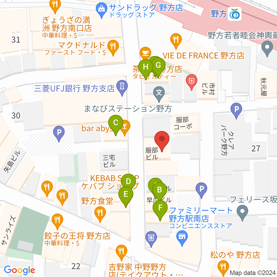 Iwoo NOGATA周辺のファミレス・ファーストフード一覧地図